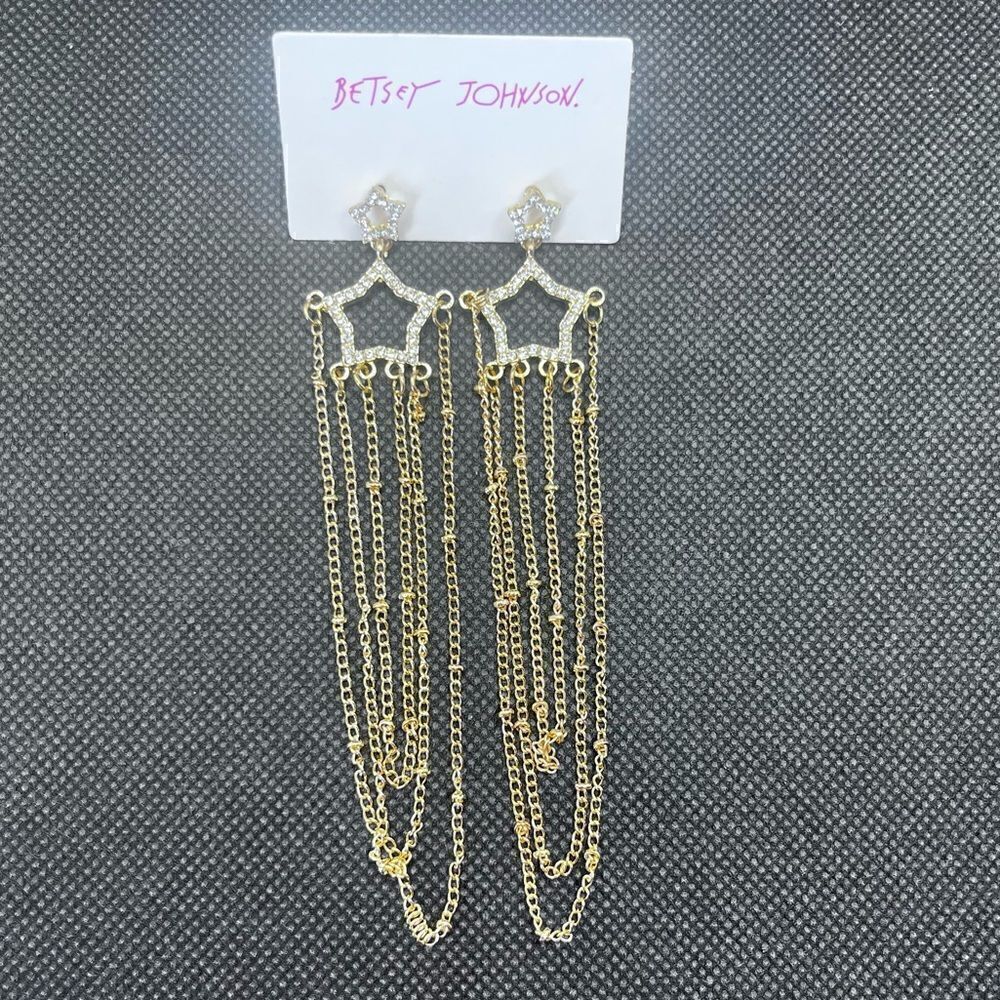 EARRINGS! Betsey Johnson Gold Star Studded Dangling Earrings BNWT